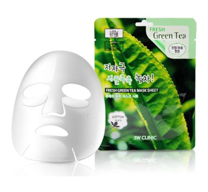 Успокаивающая маска для лица с экстрактом зеленого чая 3w Clinic Fresh Green Tea Mask Sheet 25 мл 1 шт (8809689370013)