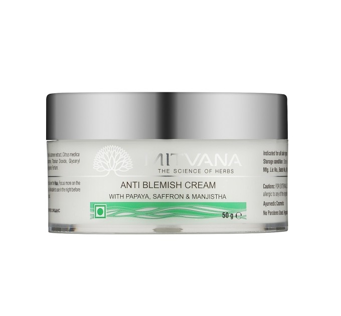 Крем против несовершенств кожи Mitvana Anti Blemish Cream with Papaya Saffron & Manistha 50 мл (8906078542010)