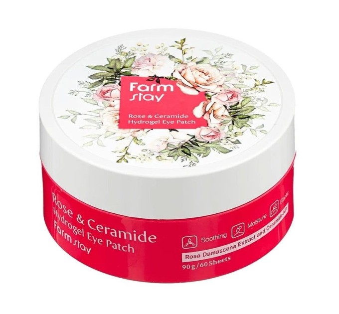 Восстановление кожи вокруг глаз с патчами FarmStay Rose and Ceramide