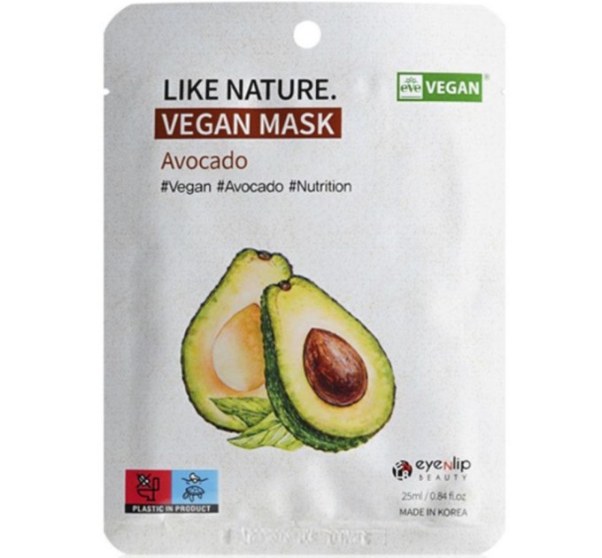 Маска для лица с авокадо Eyenlip Like Nature Vegan Mask Pack Avocado 25 мл (8809555253105)