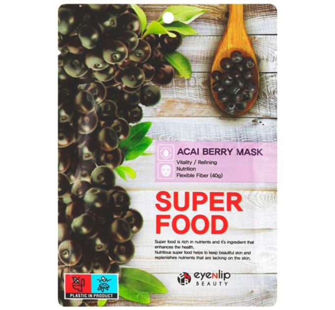 Тканевая маска для лица с ягодами асаи Eyenlip Super Food Acai Berry Mask 23 мл (8809555253211)