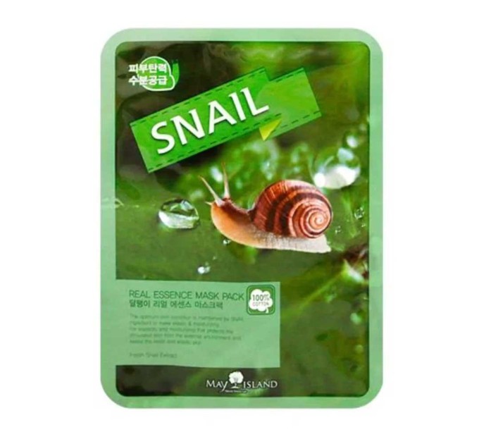 Зволожуюча маска для обличчя May Island з муцином равлика - Real Essence Snail Mask Pack 25 мл (8809515401041)