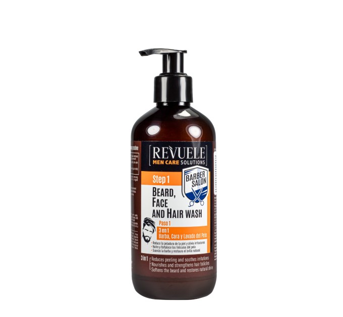 Гель для мытья бороды лица и волос REVUELE Men Care Barber Salon 3 in1 300 мл (5060565100701)