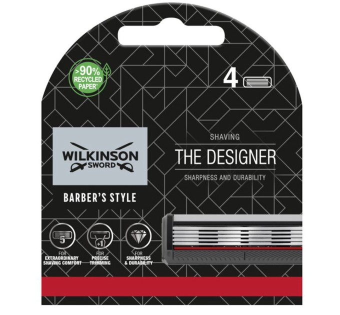 Змінні касети Wilkinson Sword Barber's Style The Designer 4 шт 02533: стиль, комфорт та якість на вашому бритвеному столі!