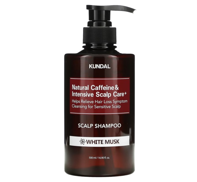 Шампунь с кофеином против выпадения волос Natural Caffeine&Intensive Scalp Care Shampoo White Musk Kundal 500 мл: интенсивный уход для здоровых волос