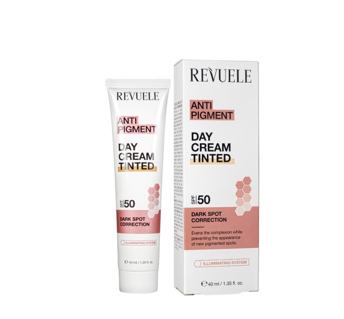 Крем для лица тональный отбеливающий REVUELE Anti Pigment Day Cream Tinted SPF50 40 мл (5060565106680)