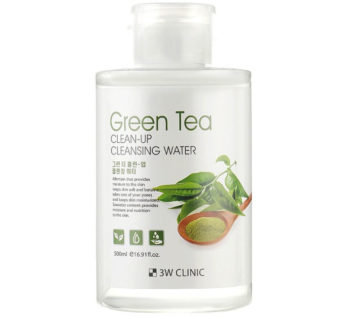 Мицеллярная очищающая вода с экстактом зеленого чая 3W Clinic Green Tea Clean-Up Cleansing Water 500 мл (8809772620537)