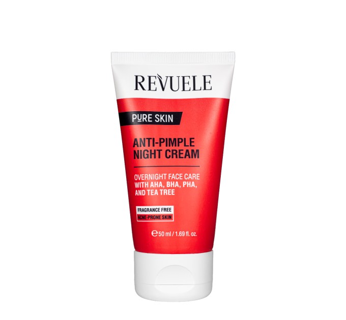 Крем для лица от прыщей ночной REVUELE Pure Skin Anti-Pimple Night Cream с AHA BHA PHA 50 мл (5060565107908)