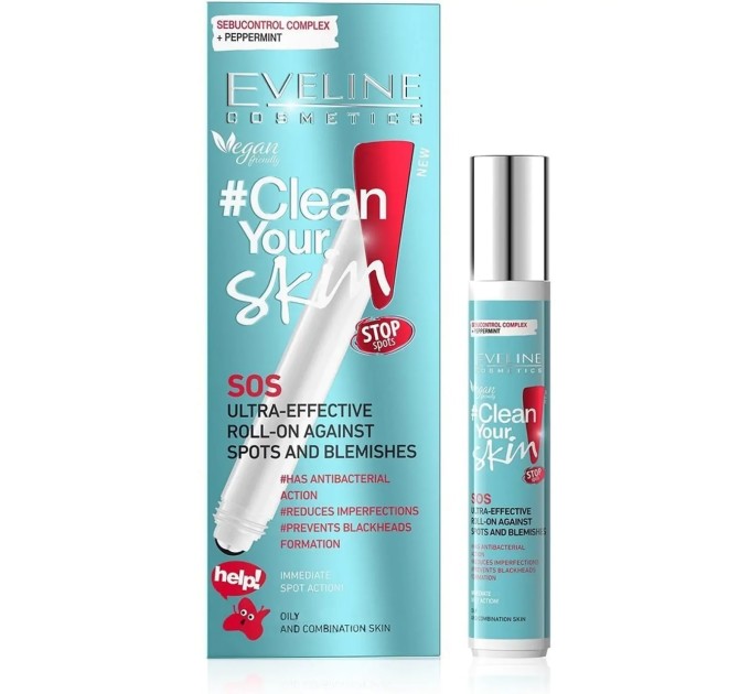 Супер эффективный роликовый гель SOS от прыщей и угрей Clean Your Skin Eveline 15 мл: быстрое решение для чистой кожи