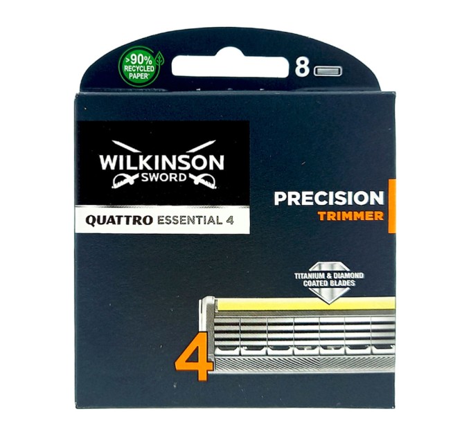 Змінні касети Wilkinson Sword Quattro Essential Precision Trimmer 8 шт W00313 - надійна якість та точність для бездоганного гоління!