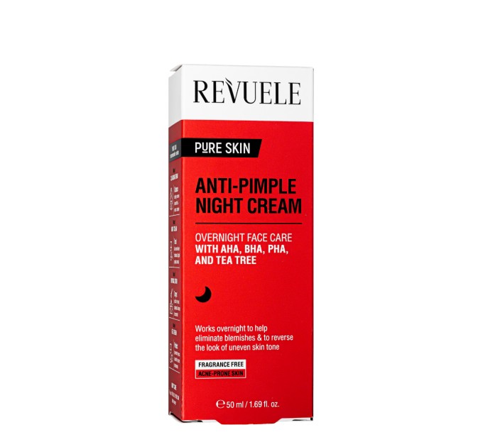 Крем для лица от прыщей ночной REVUELE Pure Skin Anti-Pimple Night Cream с AHA BHA PHA 50 мл (5060565107908)