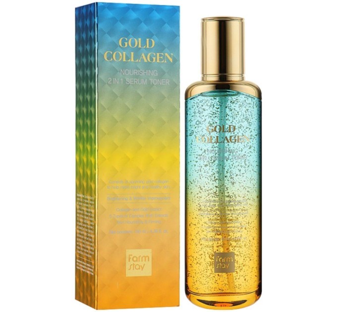 Тонер-сыворотка для лица с золотом и коллагеном FarmStay Gold Collagen Nourishing 2In1 Serum Toner 130 мл (8809595055394)