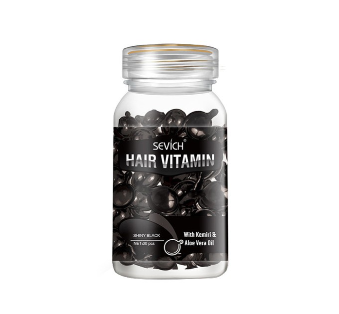 Короткий H1 заголовок для сайта agon-v.com.ua про Капсулы для темных волос Sevich Hair Vitamin масло Кукуи и Алоэ Вера защита от солнца черные 30шт (12436-74595): "Капсулы Sevich Hair Vitamin с Кукуи и Алоэ Вера - защита и питание ваших темных волос&