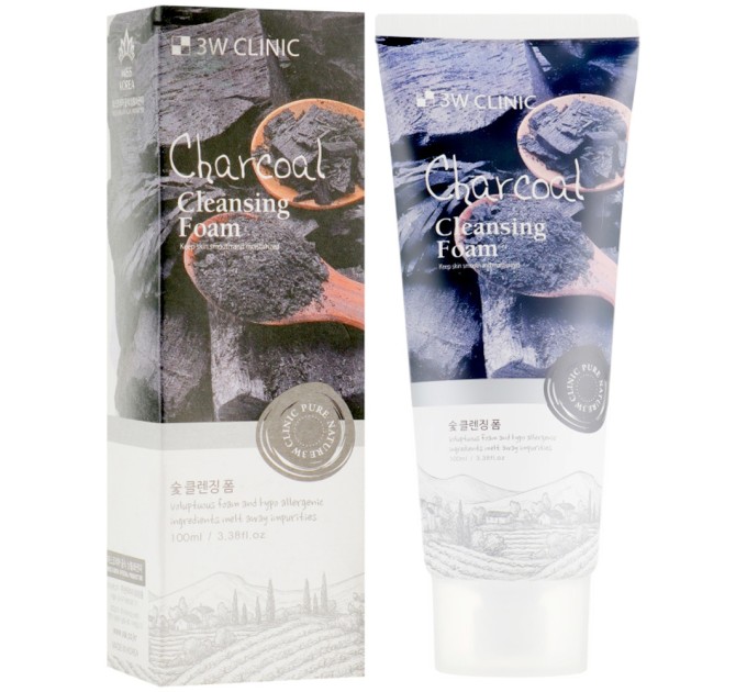 Глубоко очищающая пенка для сужения пор 3W Clinic Charcoal Cleansing Foam 100 мл (8809469774895)