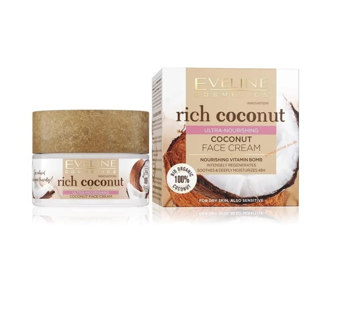 Увлажняющий кокосовый крем для лица Rich Coconut Eveline: забота для сухой и чувствительной кожи