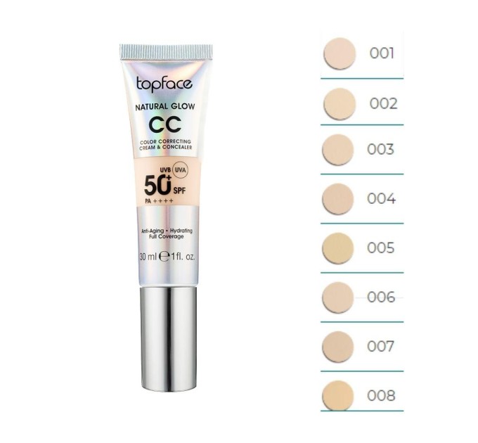 Тональный СС-крем TopFace Natural Glow CC Cream & Concealer SPF50 PT472 30 мл 008 Dark Sand (PT472)