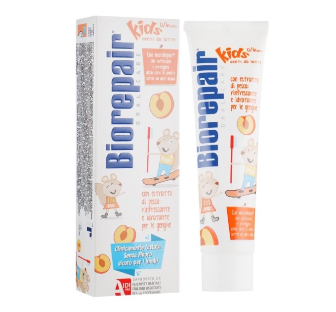 Зубная паста персик Oral Care Kids Topo Gigio Cartoon Peach Biorepair 50 мл - забота о здоровье детей