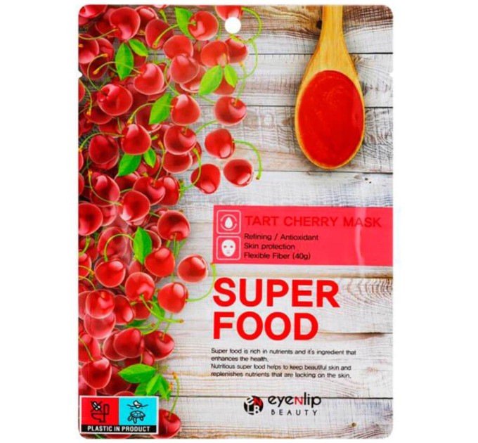 Тканевая маска для лица с вишней Eyenlip Super Food Tart Cherry Mask 23 мл (8809555253198)