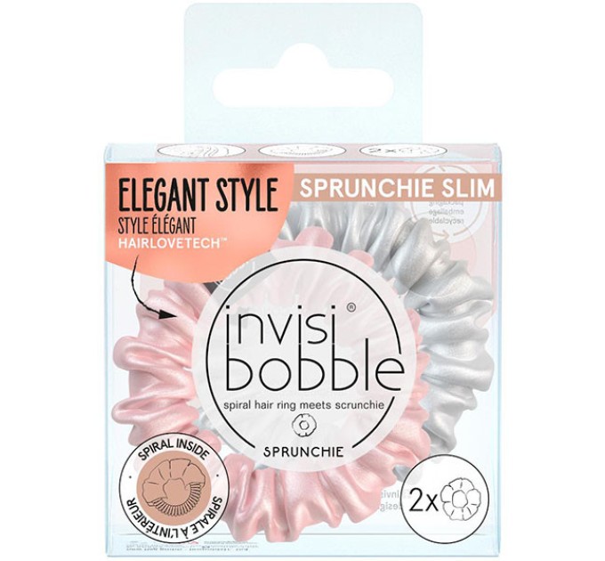 Розово-серебряные резинки-браслеты для волос Invisibobble Sprunchie Slim Bella Chrome (2 шт.)