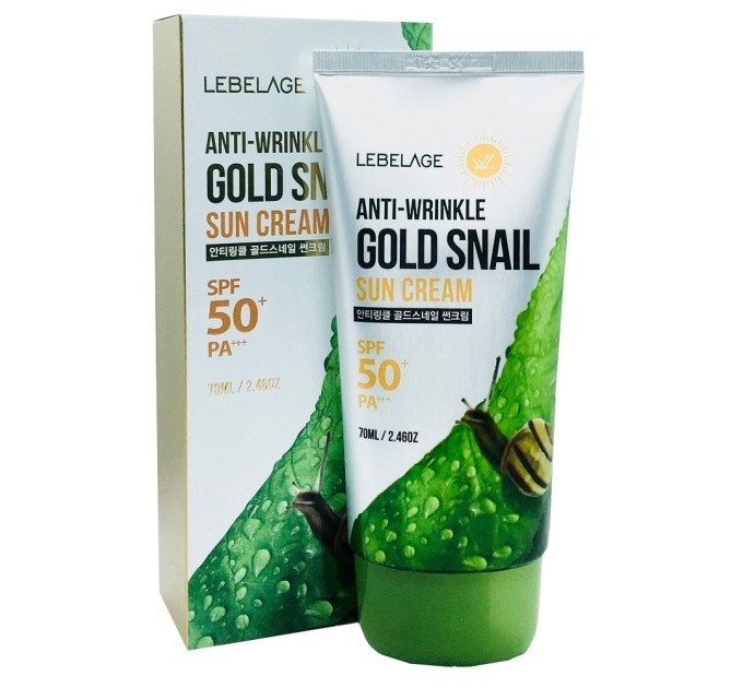 Солнцезащитный крем с муцином улитка Lebelage Anti-Wrinkle Gold Snail Sun Cream SPF50+/PA+++ 70 мл (8809317114675)