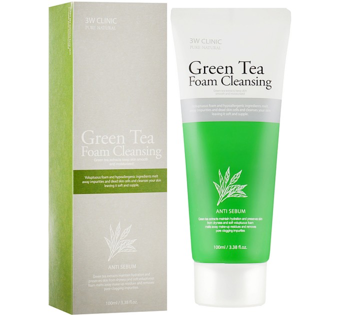 Освежающая чистота с Пенкой для умывания с зеленым чаем 3W Clinic Green Tea Foam Cleansing