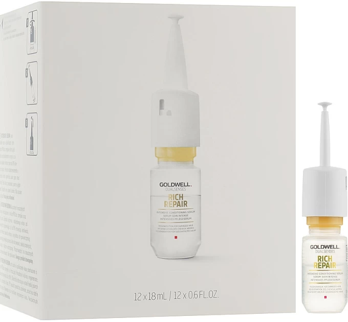 Эффективная сыворотка Goldwell Dualsenses Rich Repair Regeneration для восстановления сухих и поврежденных волос, 12 ампул по 18 мл (4021609061984) от Агонь-В