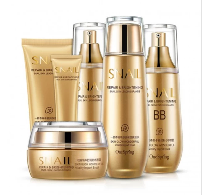 Уникальный подарочный набор косметики BIOAQUA Snail Repair&Brightening с муцином улитки на сайте agon-v.com.ua