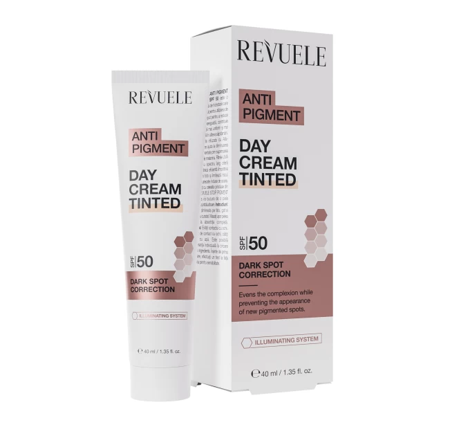 Тонирующий дневной крем для лица REVUELE SPF 50 против пигментации - 40 мл 5060565106680