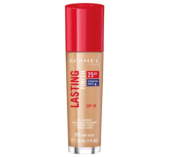 Тональная основа Rimmel Lasting Finish 25HR SPF20 203 True Beige 30 мл — идеальное покрытие на Агонь-В