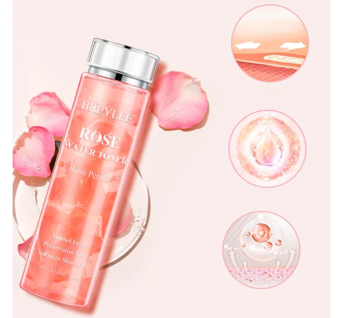 Тонер BREYLEE Rose Water Toner 200 мл: ніжна заспокоююча доглядова рослинна рослинна вода для обличчя