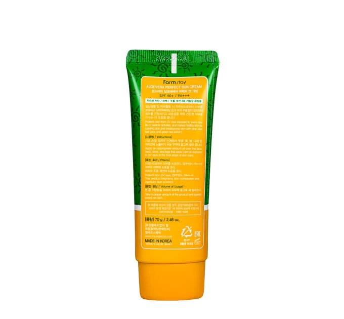 Солнцезащитный крем FarmStay Aloe Vera SPF50+ PA+++ 70 мл: Идеальная защита и увлажнение для вашего лица