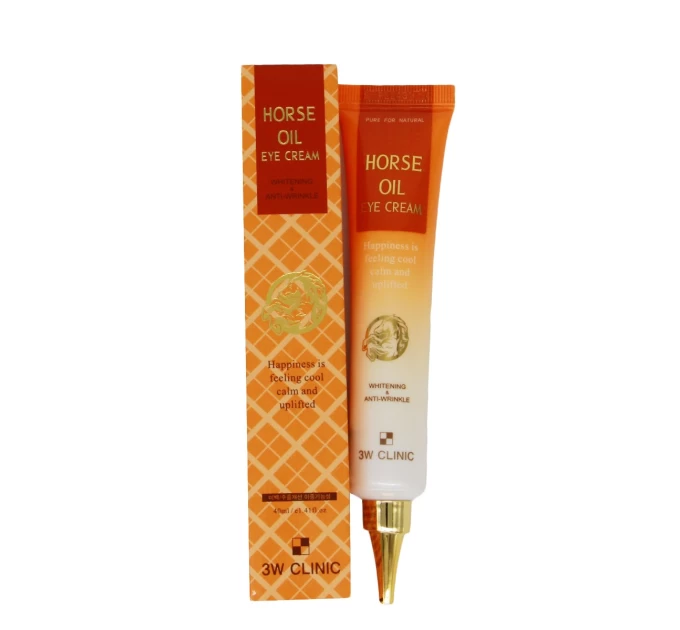 Крем для кожи вокруг глаз с лошадиным жиром 3W Clinic Horse Oil Eye Cream Whitening Anti-Wrinkle 40 мл — Эффективное омоложение и сияние для ваших глаз