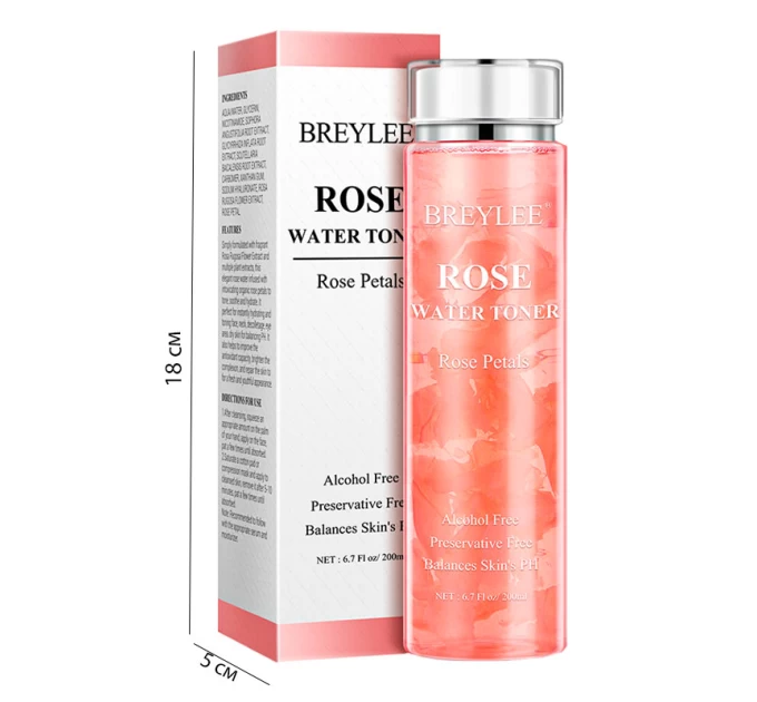 Тонер BREYLEE Rose Water Toner 200 мл: ніжна заспокоююча доглядова рослинна рослинна вода для обличчя