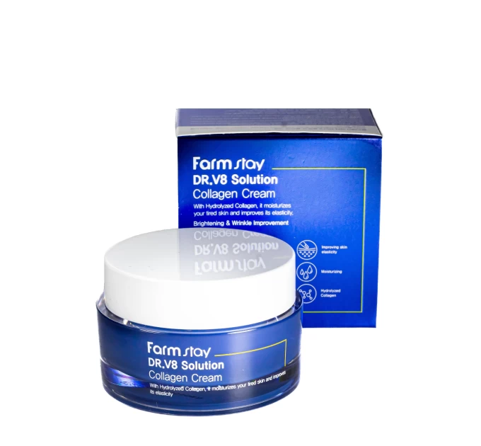 Крем для обличчя від зморшок FarmStay DR V8 Solution Collagen Cream 50 мл освітлюючий (FS 6761) - ваш секрет молодості
