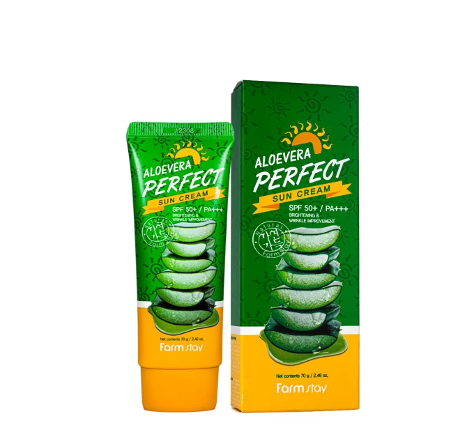 Солнцезащитный крем FarmStay Aloe Vera SPF50+ PA+++ 70 мл: Идеальная защита и увлажнение для вашего лица