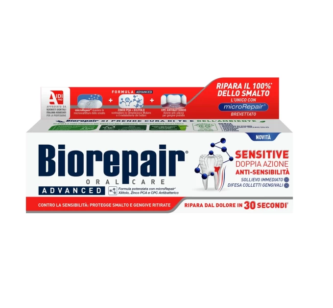 Профессиональная зубная паста Biorepair Advanced Sensitive 75 мл: Двойное действие для устранения чувствительности