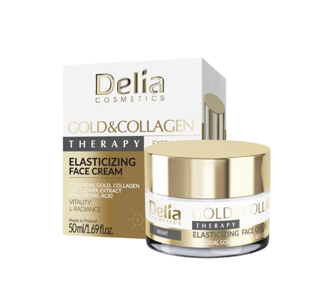 Ночной крем для лица Delia Cosmetics с коллоидным золотом и коллагеном — эластичность кожи 50 мл (5906750802466)