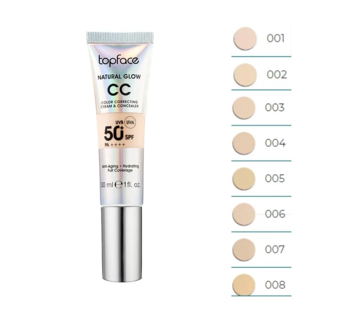 Тональный СС-крем TopFace Natural Glow CC Cream & Concealer SPF50 PT472 008 Dark Sand 30 мл – Идеальная Маскировка и Защита
