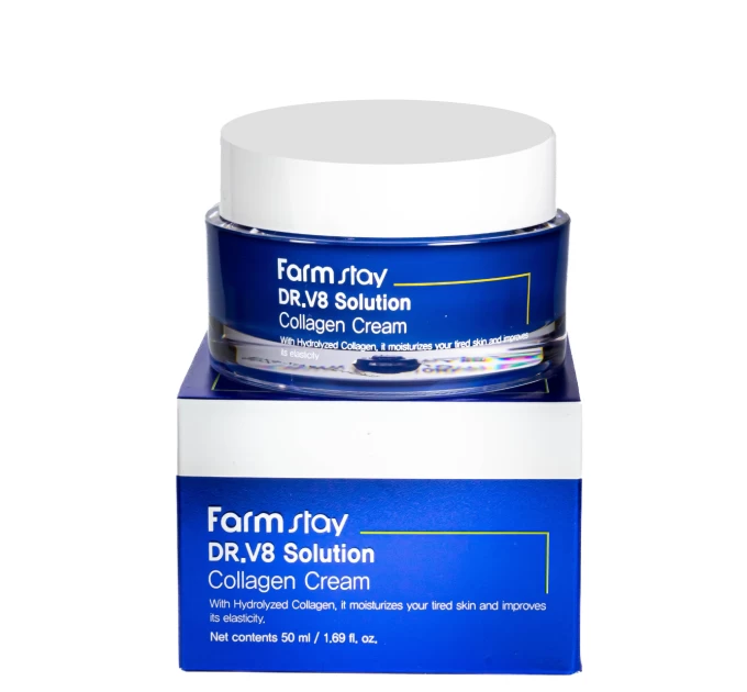 Крем для обличчя від зморшок FarmStay DR V8 Solution Collagen Cream 50 мл освітлюючий (FS 6761) - ваш секрет молодості