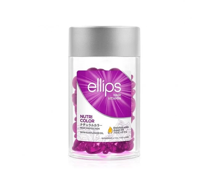 Вітамінне масло для волосся зі сяйвом кольору Nutri color з потрійним доглядом Ellips - 50 шт.
