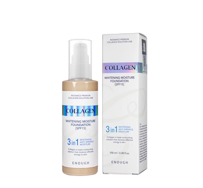 Тональный крем Enough 3в1 Сollagen Moisture Foundation SPF 15 100 мл № 21 Песочно-бежевый: Идеальная защита и сияние кожи от Агонь-В